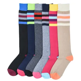 3 Pair Womens Girls Knee High Socks Lot Multi Pattern School Soccer Stripes 9-11