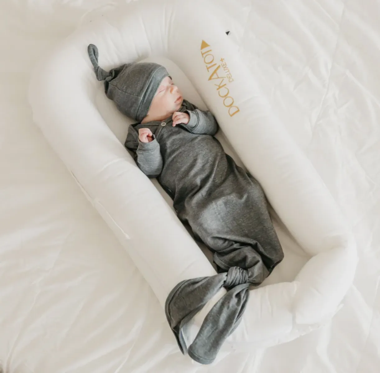 Copper Pearl - Newborn Top Knot Hat in Slate