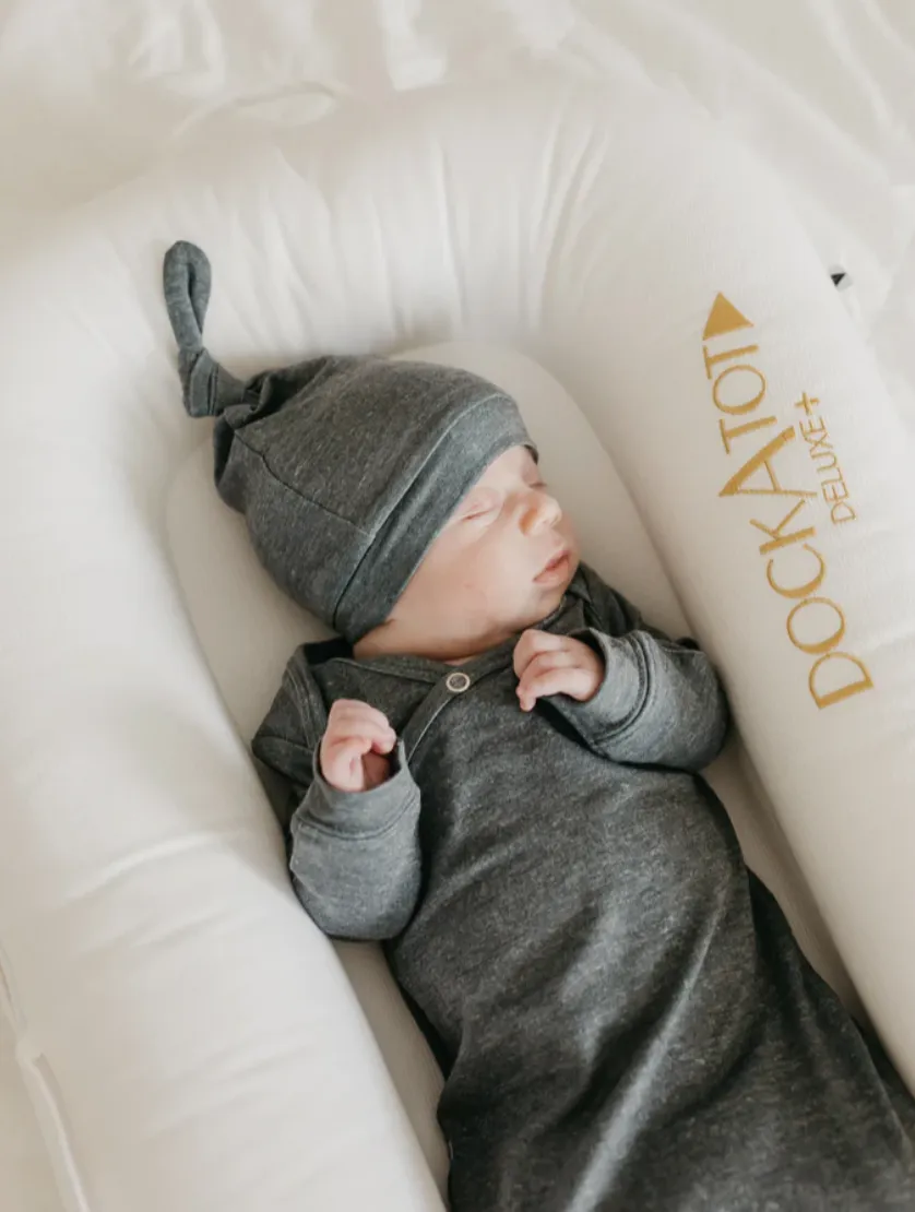 Copper Pearl - Newborn Top Knot Hat in Slate