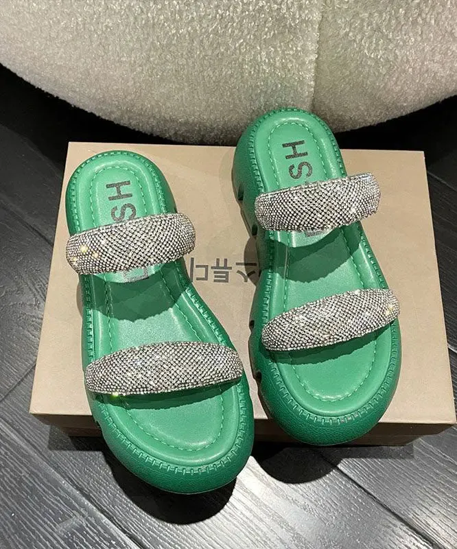 Elegant Splicing Platform Slide Sandals Peep Toe Green Zircon LY8245