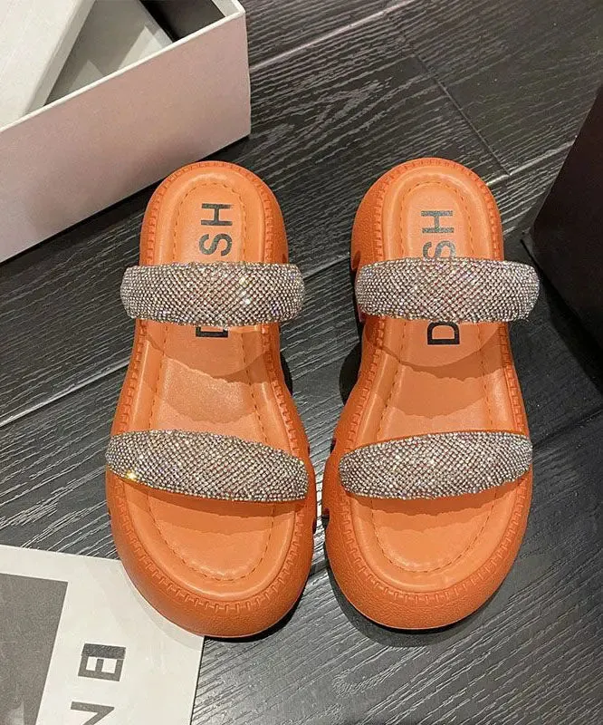 Elegant Splicing Platform Slide Sandals Peep Toe Green Zircon LY8245