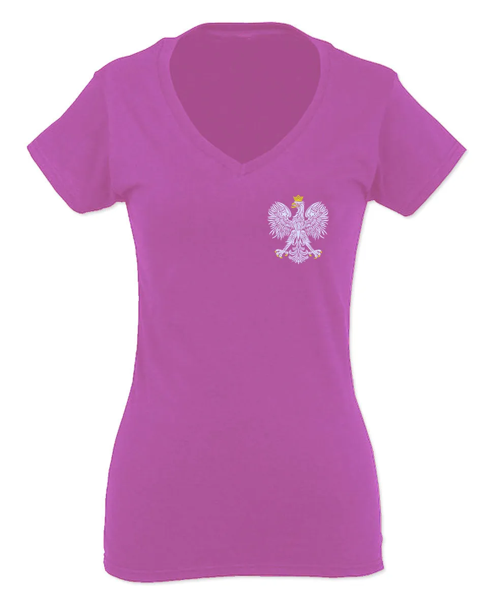 Poland Pride Vintage Style Retro Polish Eagle Flag Polska Soccer For Women V neck fitted T Shirt