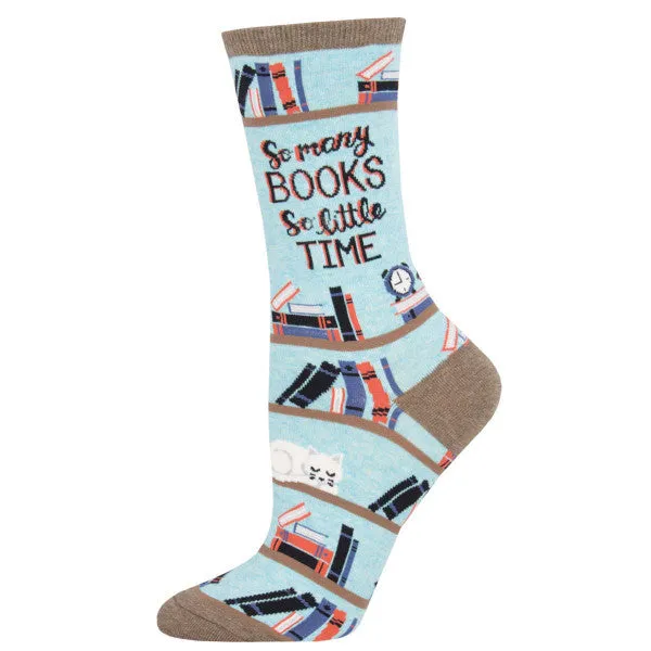 Women's Time for a Good Book Crew Sock -Blue